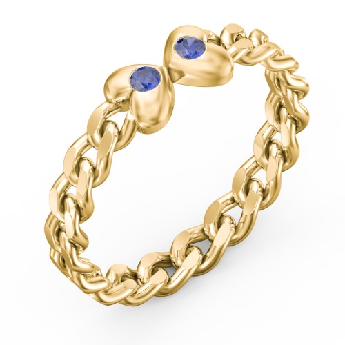 Curb Link Chain Heart Ring – 18K Gold Plated Silver with Blue Sapphire