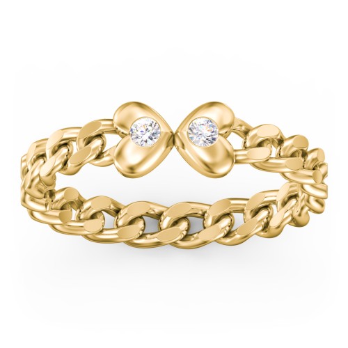 Curb Link Chain Heart Ring – 10K Yellow Gold with Cubic Zirconia