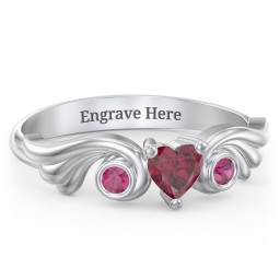 Angel Wing Ring with Heart Shaped Gemstone