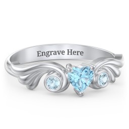 Angel Wing Ring with Heart Shaped Gemstone