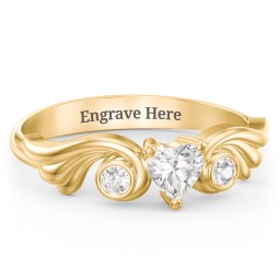 Angel Wing Ring with Heart Shaped Gemstone in 10K Solid Yellow Gold with Cubic Zirconia