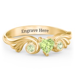 Angel Wing Ring with Heart Shaped Gemstone in 18K Gold Plated Silver with Peridot