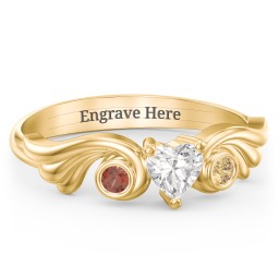 Angel Wing Ring with Heart Shaped Gemstone in 14K Solid Yellow Gold with Cubic Zirconia, Garnet, and Citrine