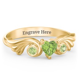 Angel Wing Ring with Heart Shaped Gemstone in 18K Gold Plated Silver with Peridot