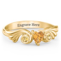 Angel Wing Ring with Heart Shaped Gemstone in 18K Gold Plated Silver with Citrine