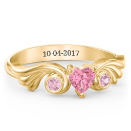 Angel Wing Ring with Heart Shaped Gemstone in 18K Gold Plated Silver with Pink Tourmaline