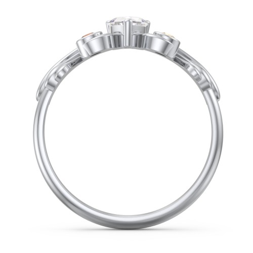 Angel Wing Ring with Heart Shaped Gemstone – 10K White Gold with Cubic Zirconia, Garnet, and Citrine