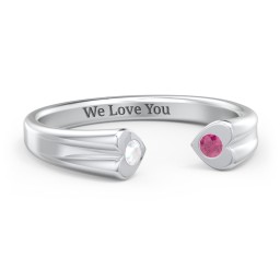 Engravable Open Cuff Heart Ring with Gemstones