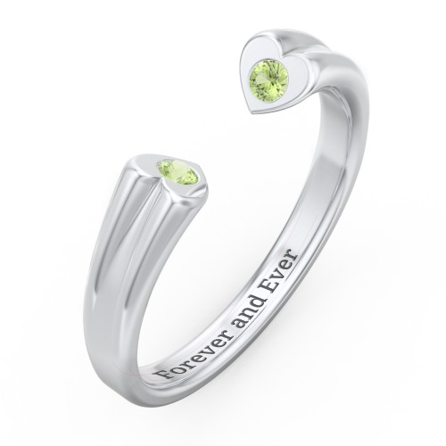 Engravable Open Cuff Heart Ring with Gemstones