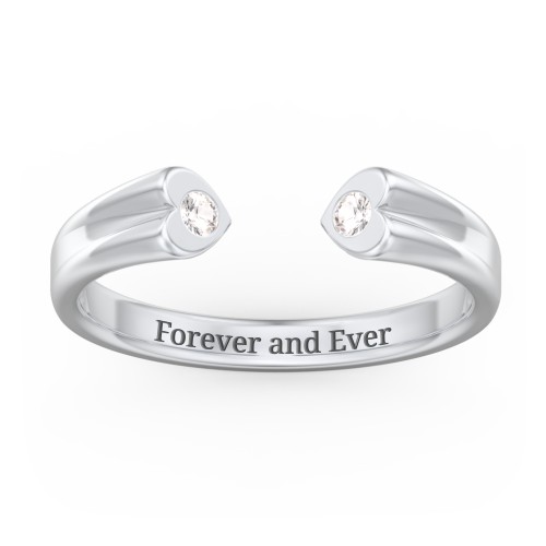 Engravable Open Cuff Heart Ring with Gemstones – Sterling Silver with Cubic Zirconia