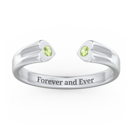 Engravable Open Cuff Heart Ring with Gemstones