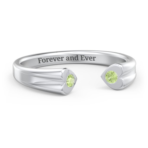 Engravable Open Cuff Heart Ring with Gemstones