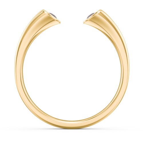 Engravable Open Cuff Heart Ring with Gemstones – 18K Gold Plated Silver with Smokey Quartz