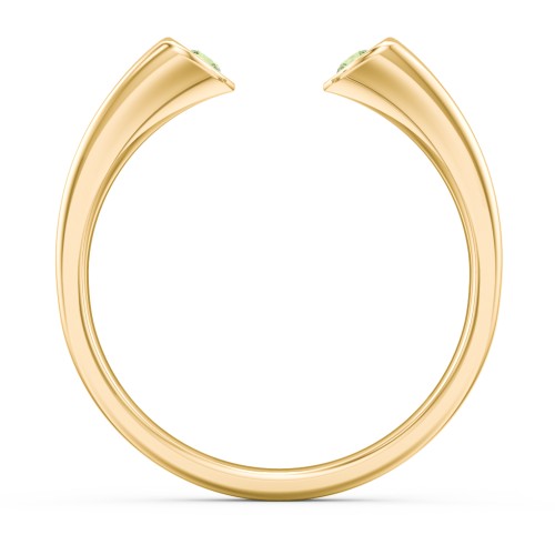 Engravable Open Cuff Heart Ring with Gemstones – 18K Gold Plated Silver with Peridot