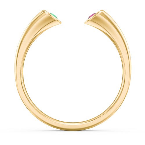 Engravable Open Cuff Heart Ring with Gemstones – 18K Gold Plated Silver with Emerald and Ruby