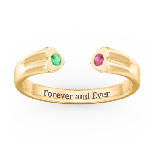 Engravable Open Cuff Heart Ring with Gemstones – 18K Gold Plated Silver with Emerald and Ruby