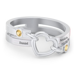 Engravable Diagonal Open Heart Ring