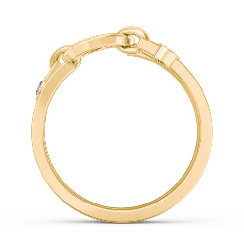 Engravable Diagonal Open Heart Ring – 14K Yellow Gold with Amethyst and Blue Topaz