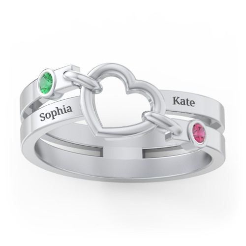 Engravable Diagonal Open Heart Ring