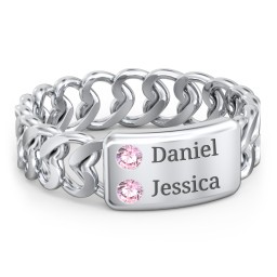 Heart Chain Link Ring with Nameplate