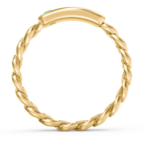Heart Chain Link Ring with Nameplate – 18K Gold Plated Silver with Emerald