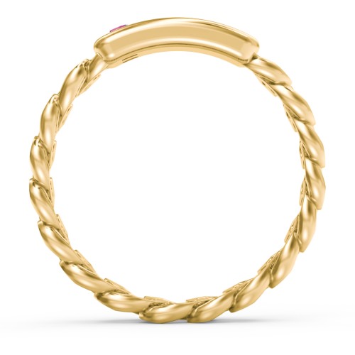 Heart Chain Link Ring with Nameplate – 18K Gold Plated Silver with Emerald and Ruby