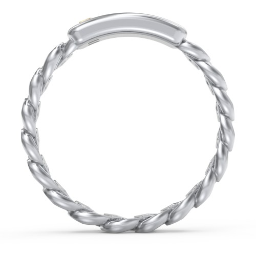Heart Chain Link Ring with Nameplate – 10K White Gold with Pink Tourmaline and Citrine
