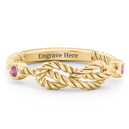 Rope Infinity Ring with Gemstones in 18K Gold Plated Silver with Ruby