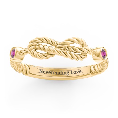 Rope Infinity Ring with Gemstones – 18K Gold Plated Silver with Ruby