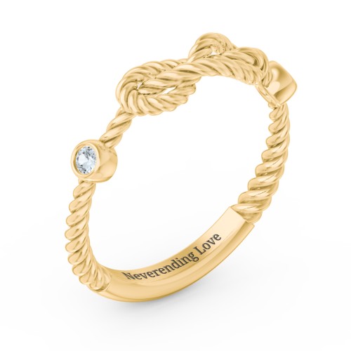 Rope Infinity Ring with Gemstones – 18K Gold Plated Silver with Aquamarine