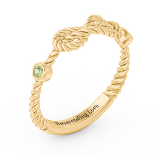 Rope Infinity Ring with Gemstones – 18K Gold Plated Silver with Peridot