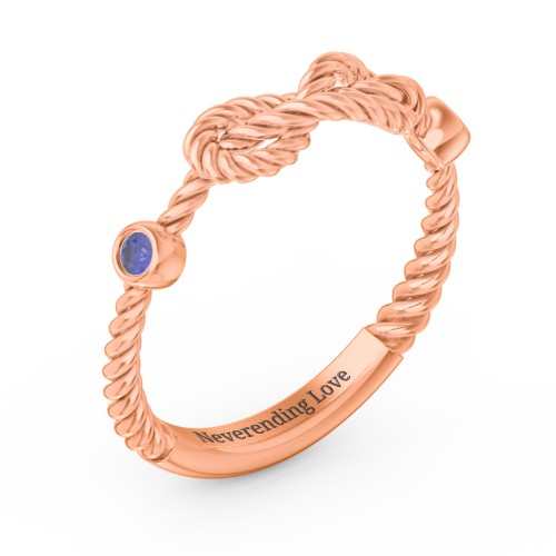 Rope Infinity Ring with Gemstones – 10K Rose Gold with Blue Sapphire
