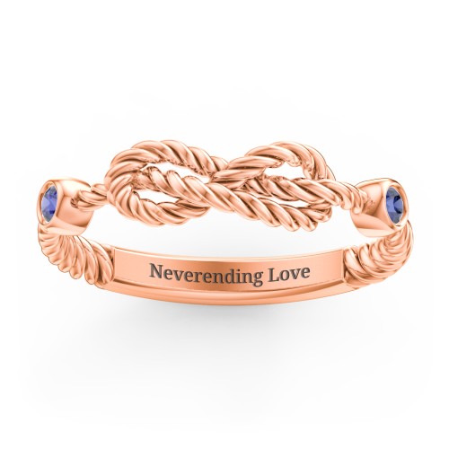 Rope Infinity Ring with Gemstones – 10K Rose Gold with Blue Sapphire