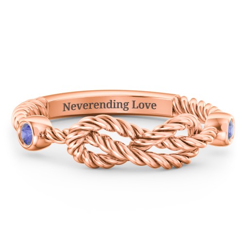 Rope Infinity Ring with Gemstones – 10K Rose Gold with Blue Sapphire