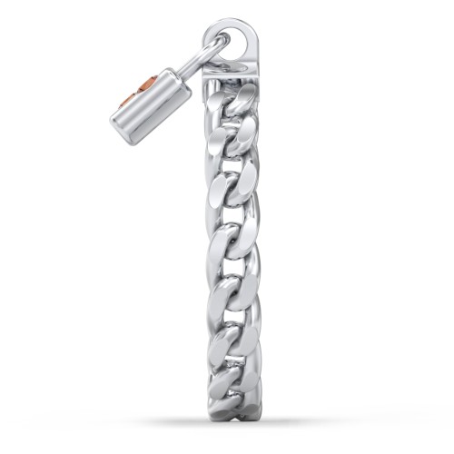 Engravable Padlock Chain Ring with Gemstones – Sterling Silver with Garnet
