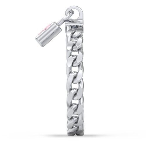 Engravable Padlock Chain Ring with Gemstones – Sterling Silver with Pink Tourmaline