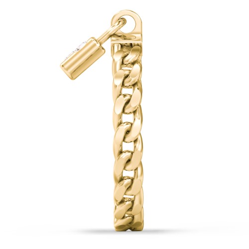 Engravable Padlock Chain Ring with Gemstones – 10K Yellow Gold with Cubic Zirconia