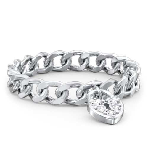Chain Ring with Pavé Heart Padlock Charm