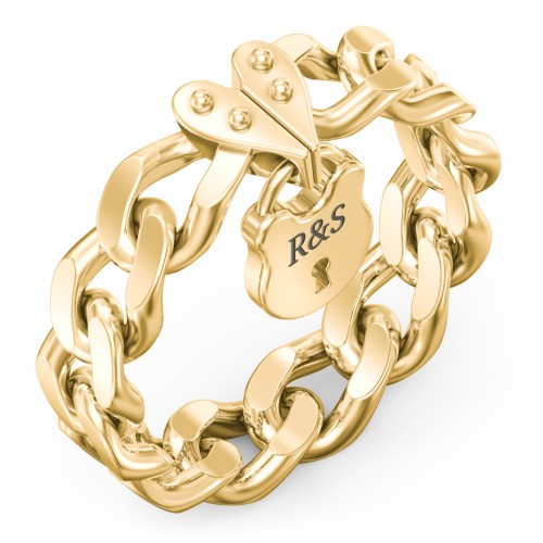Engravable Curb Chain Lock Ring – 14K Yellow Gold