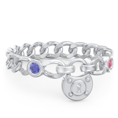 Curb Chain Lock Ring with Gemstones