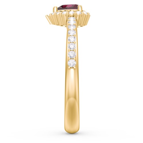 Halo Heart Ring with Accented Band – 18K Gold Plated Silver with Ruby and White Premium Zirconia