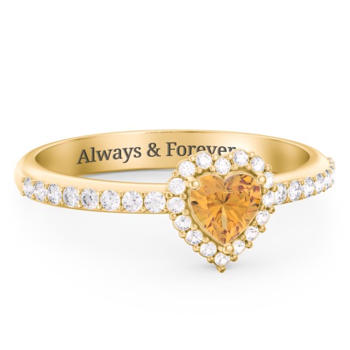 Halo Heart Ring with Accented Band – 18K Gold Plated Silver with Citrine and White Premium Zirconia