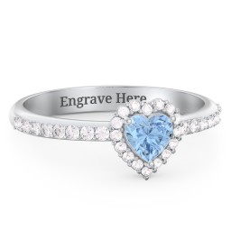 Halo Heart Ring with Accented Band in 925 Sterling Silver with Blue Topaz and White Premium Zirconia