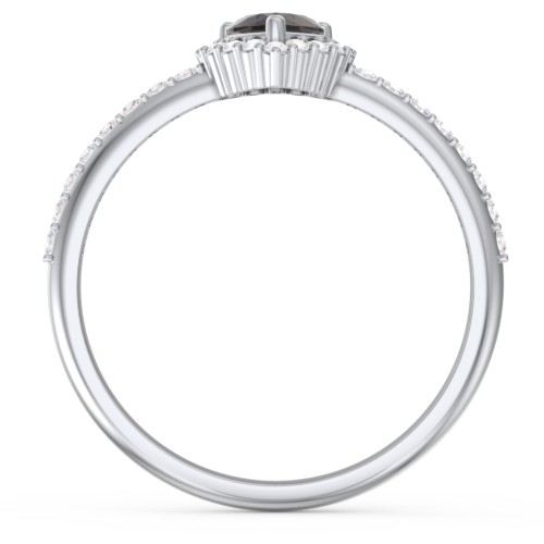 Halo Heart Ring with Accented Band – Sterling Silver with Smokey Quartz and White Premium Zirconia