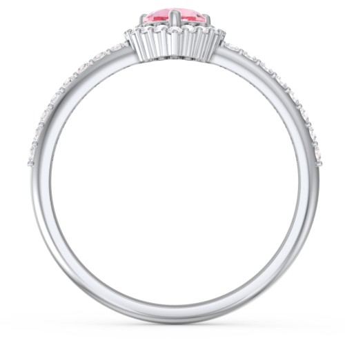 Halo Heart Ring with Accented Band – Sterling Silver with Pink Tourmaline and White Premium Zirconia