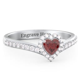 V-Shaped Halo Heart Ring with Accented Band