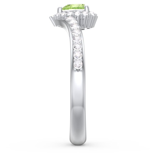 V-Shaped Halo Heart Ring with Accented Band