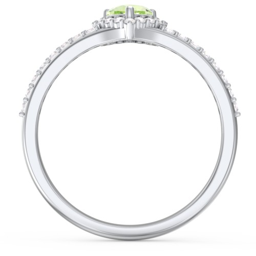 V-Shaped Halo Heart Ring with Accented Band