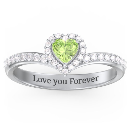 V-Shaped Halo Heart Ring with Accented Band