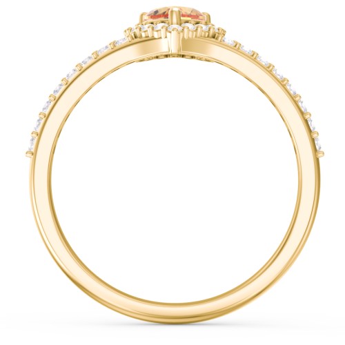 V-Shaped Halo Heart Ring with Accented Band – 18K Gold Plated Silver with Citrine and White Premium Zirconia